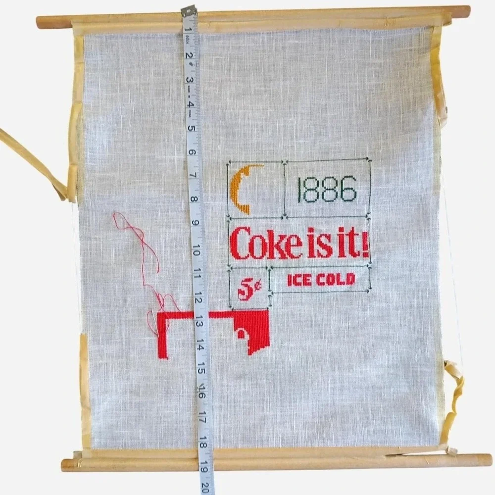 Original Coke Needle Point Tapestry Left Unfinished: Needle Is Still Attached